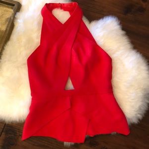 Red backless peplum BCBGMAXAZRIA shirt